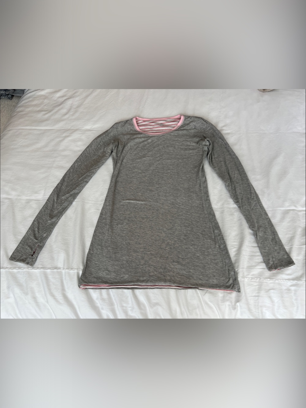 Lululemon Reversible Gray/Pink & White Stripped Long Sleeve Top